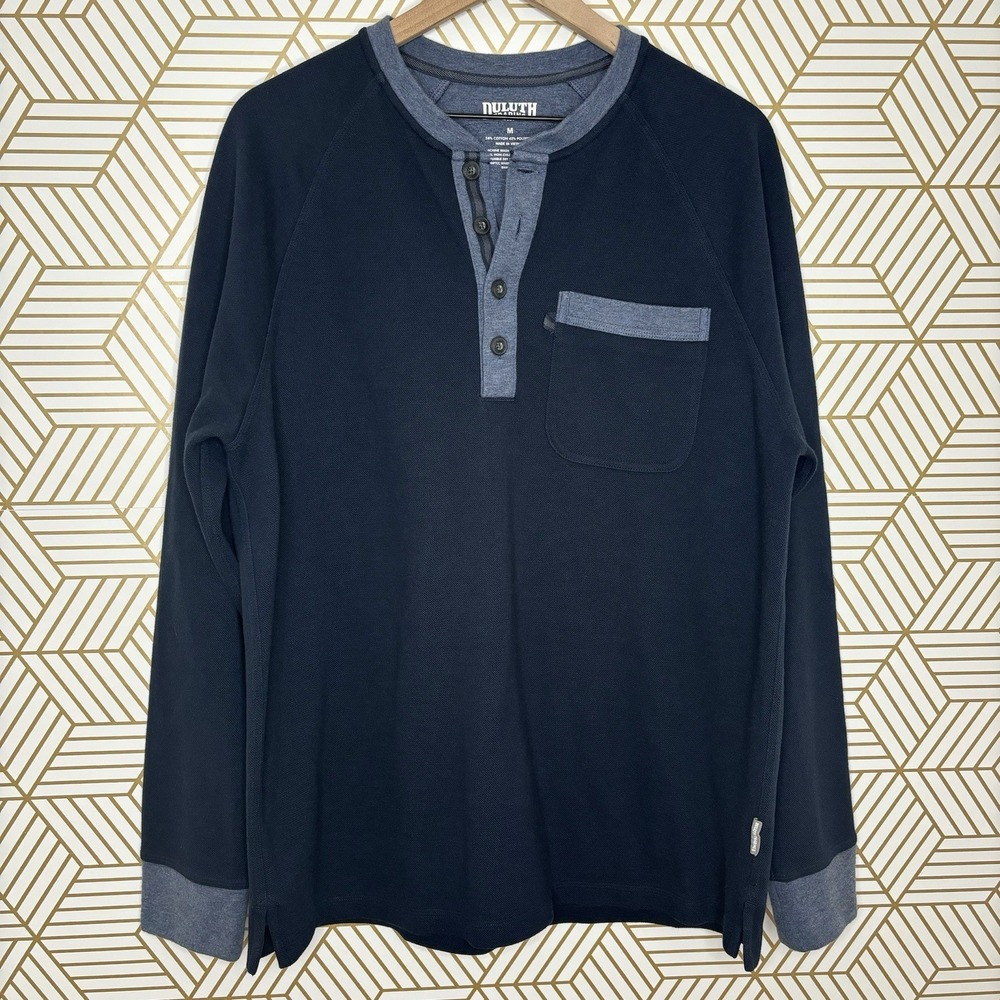 Duluth Trading Doubletime Knit Long Sleeve Henley‎ Shirt Blue Heavyweight Medium
